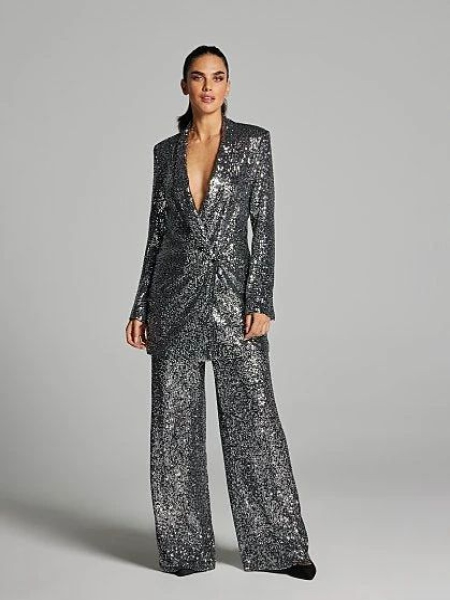 Jackets * | Damaris Sequin Blazer Grey - Silver