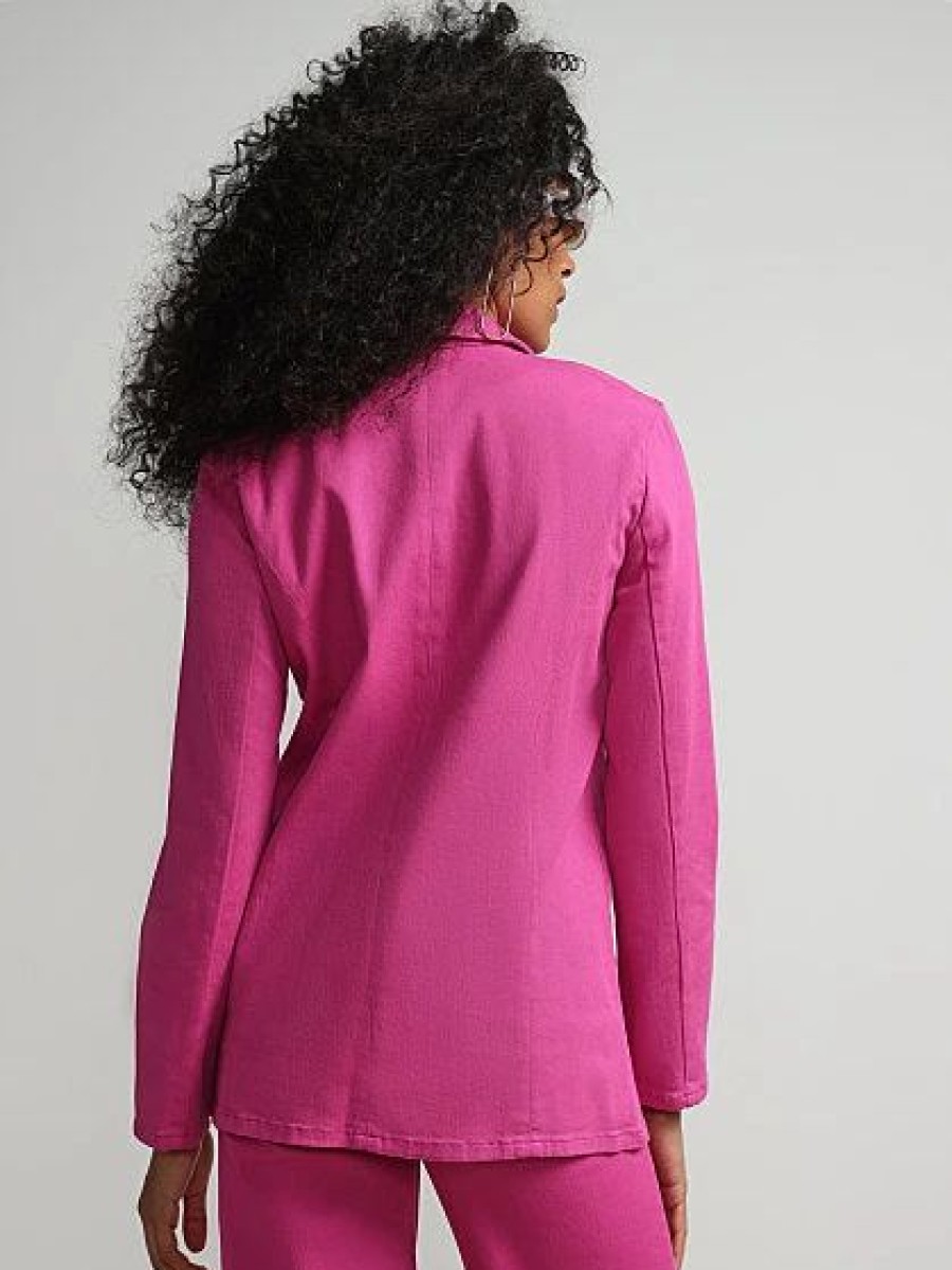 Jackets * | Pink Denim Blazer Pink - Berry Bliss