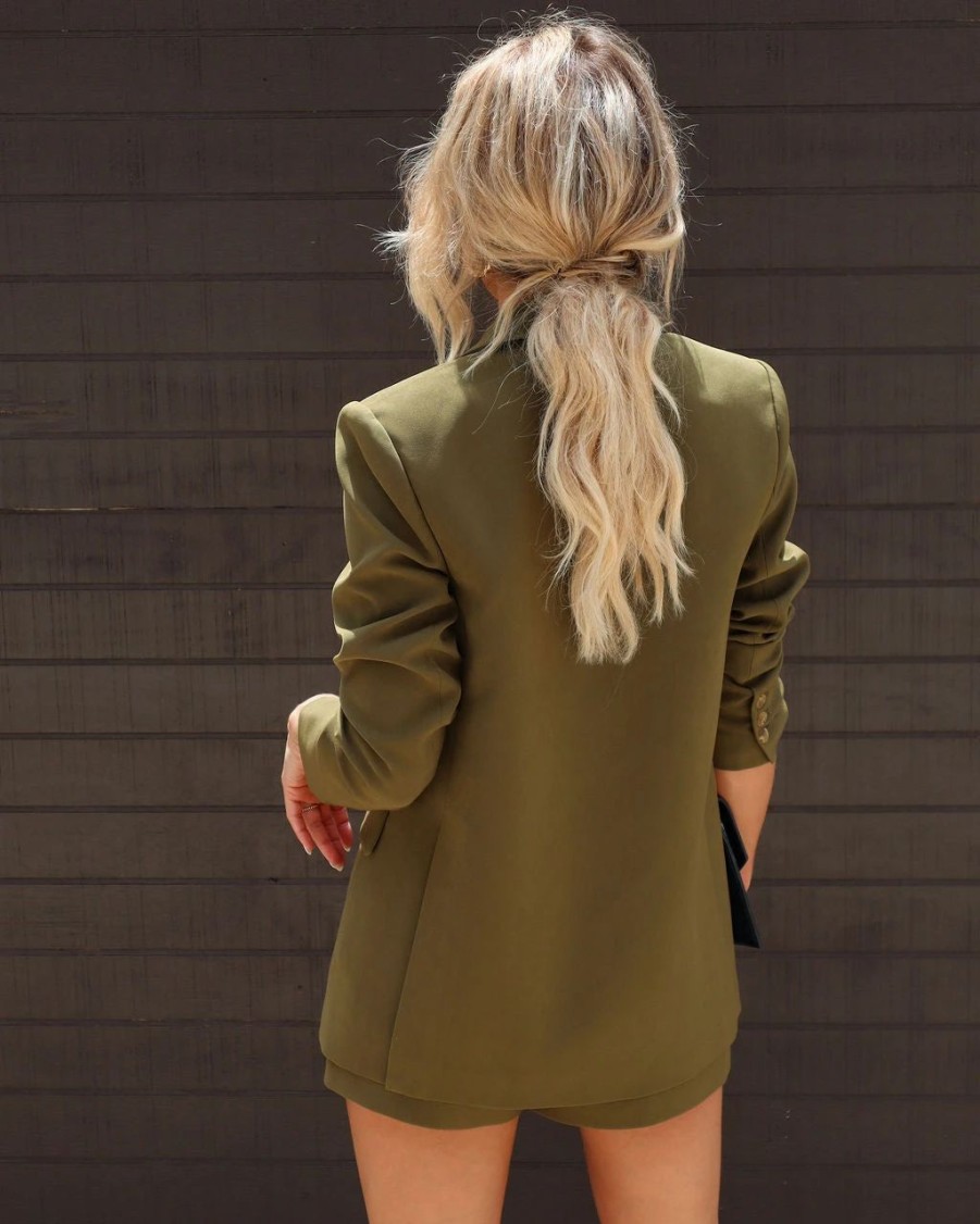 Coats & Jackets * | Aria Pocketed Blazer Olive