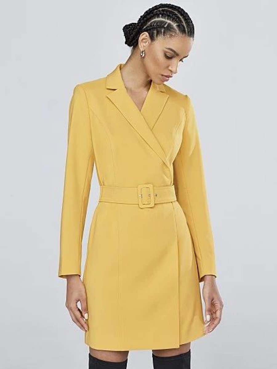 Dresses * | Belted Blazer Dress Yellow - Gold Exchange