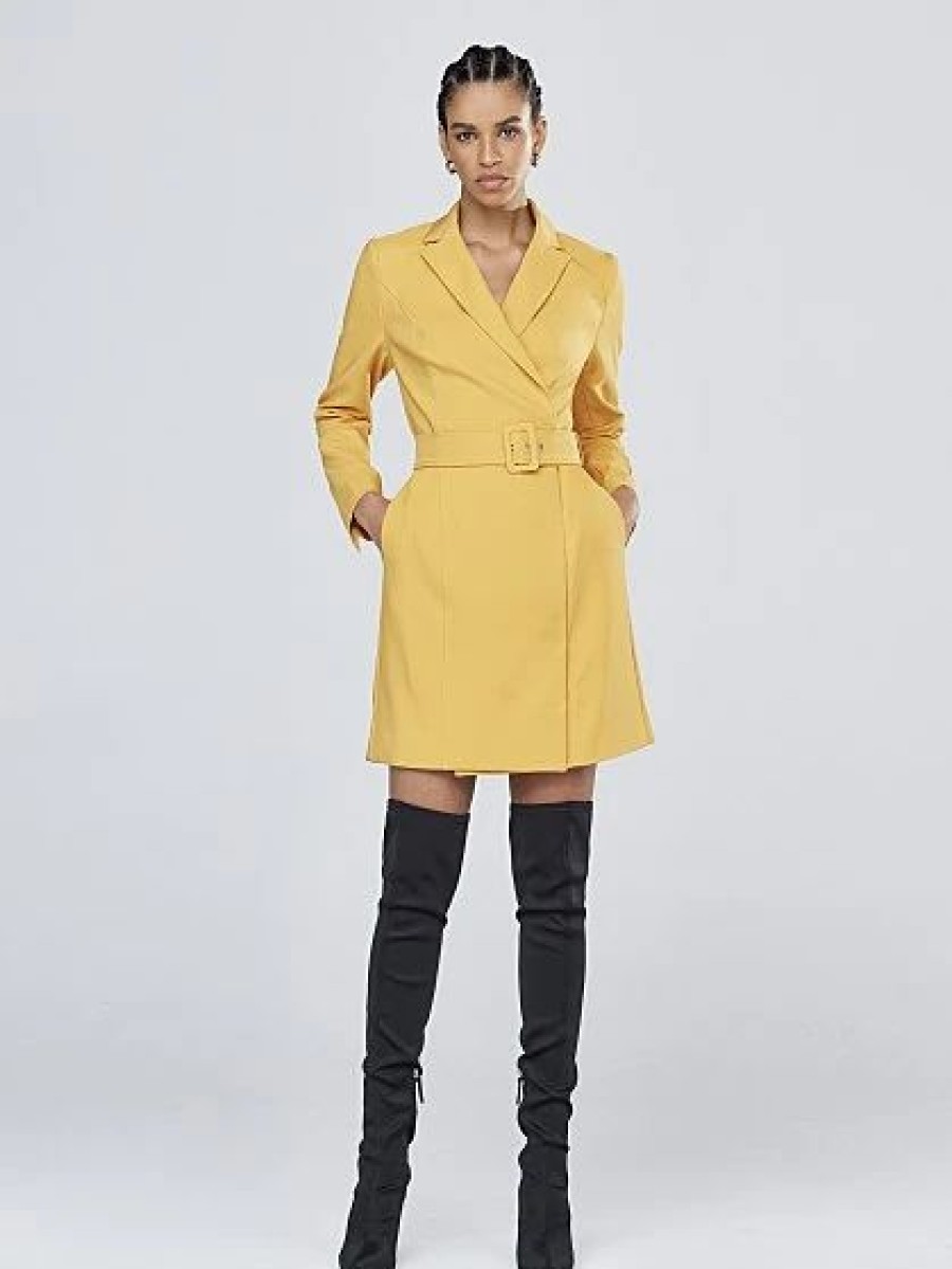 Dresses * | Belted Blazer Dress Yellow - Gold Exchange