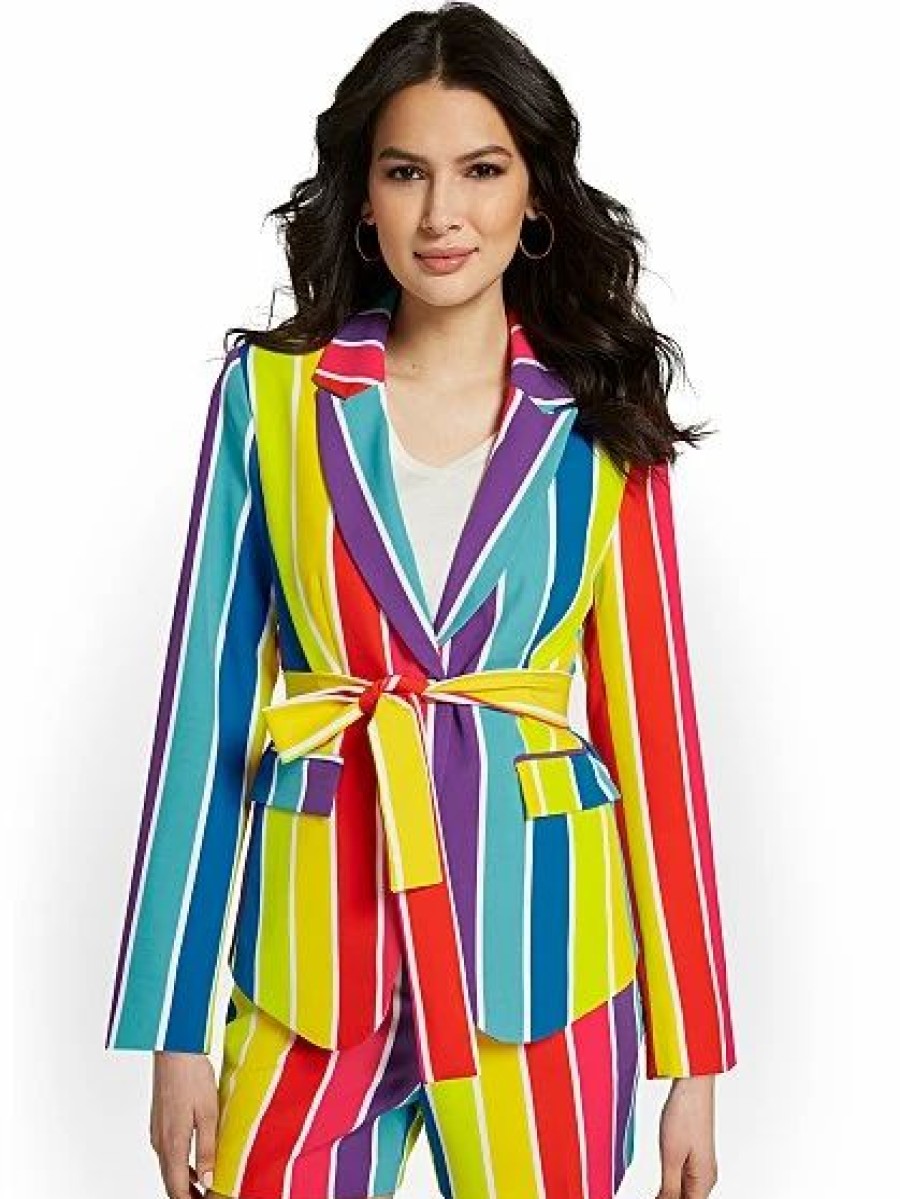 Jackets * | Striped Tie-Waist Blazer Multicolor - Multi Color