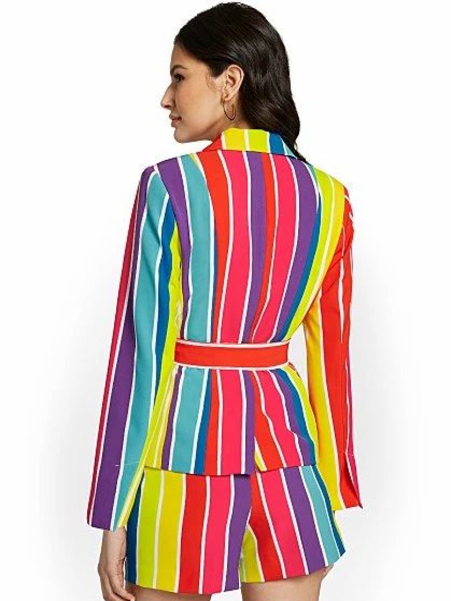 Jackets * | Striped Tie-Waist Blazer Multicolor - Multi Color