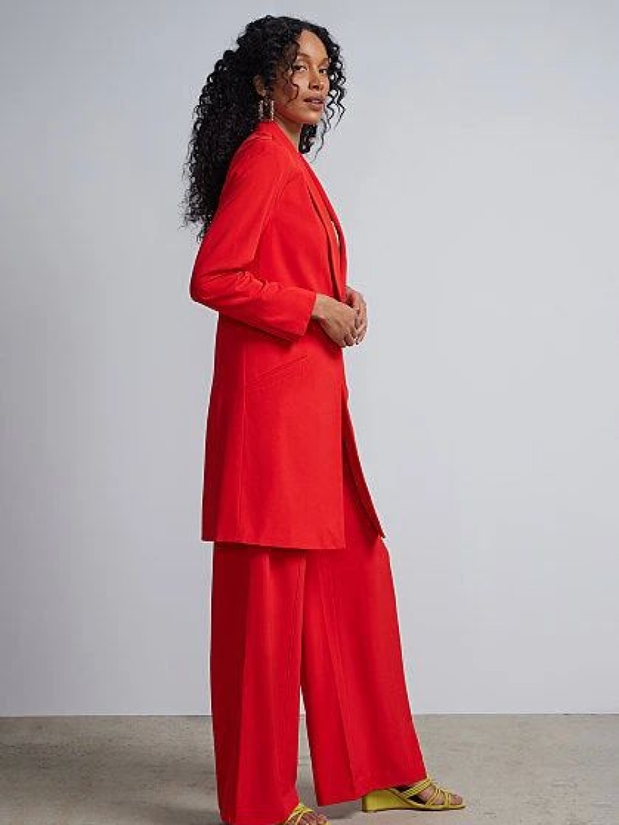 Jackets * | Maxi-Length Blazer Red - East Village Red