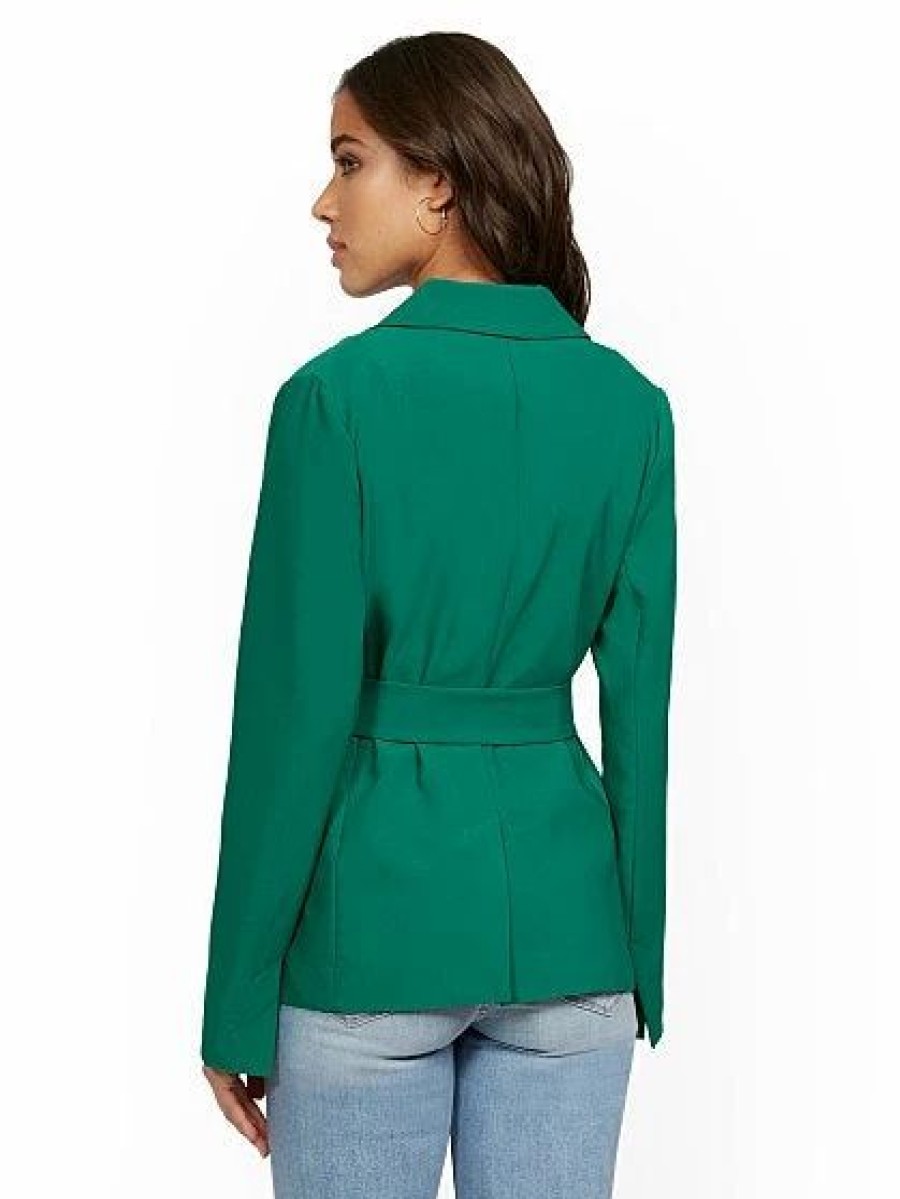 Jackets * | Green Tie-Front Blazer 7Th Avenue Green - Precious Emerald