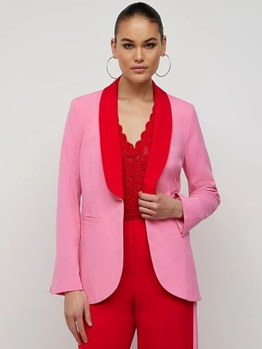 Jackets * | Colorblock Shawl-Lapel Blazer Pink - Pink Salt