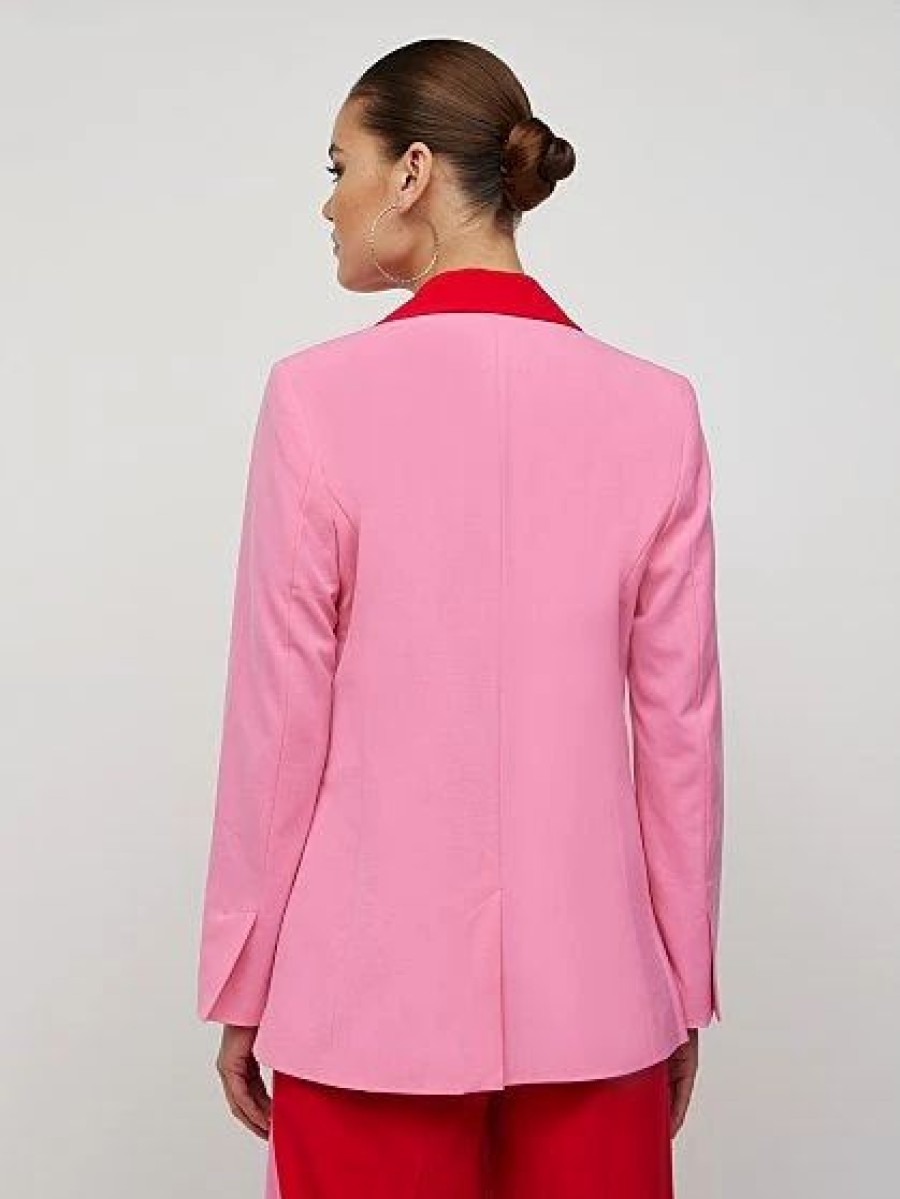 Jackets * | Colorblock Shawl-Lapel Blazer Pink - Pink Salt