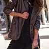 Coats & Jackets * | Girl Boss Faux Leather Pocketed Blazer Chocolate Final Sale