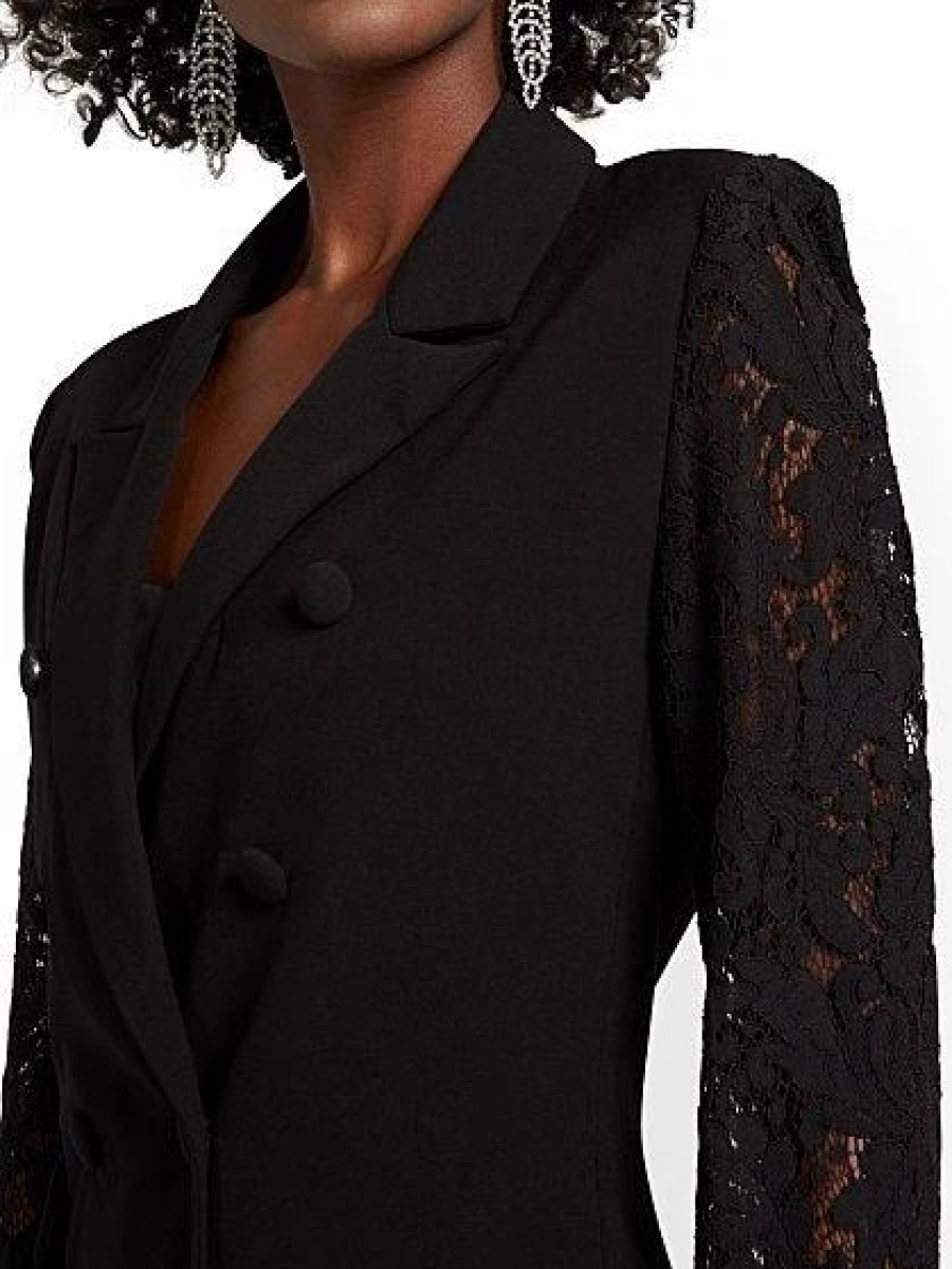 Jackets * | Lace-Sleeve Blazer Black - Black