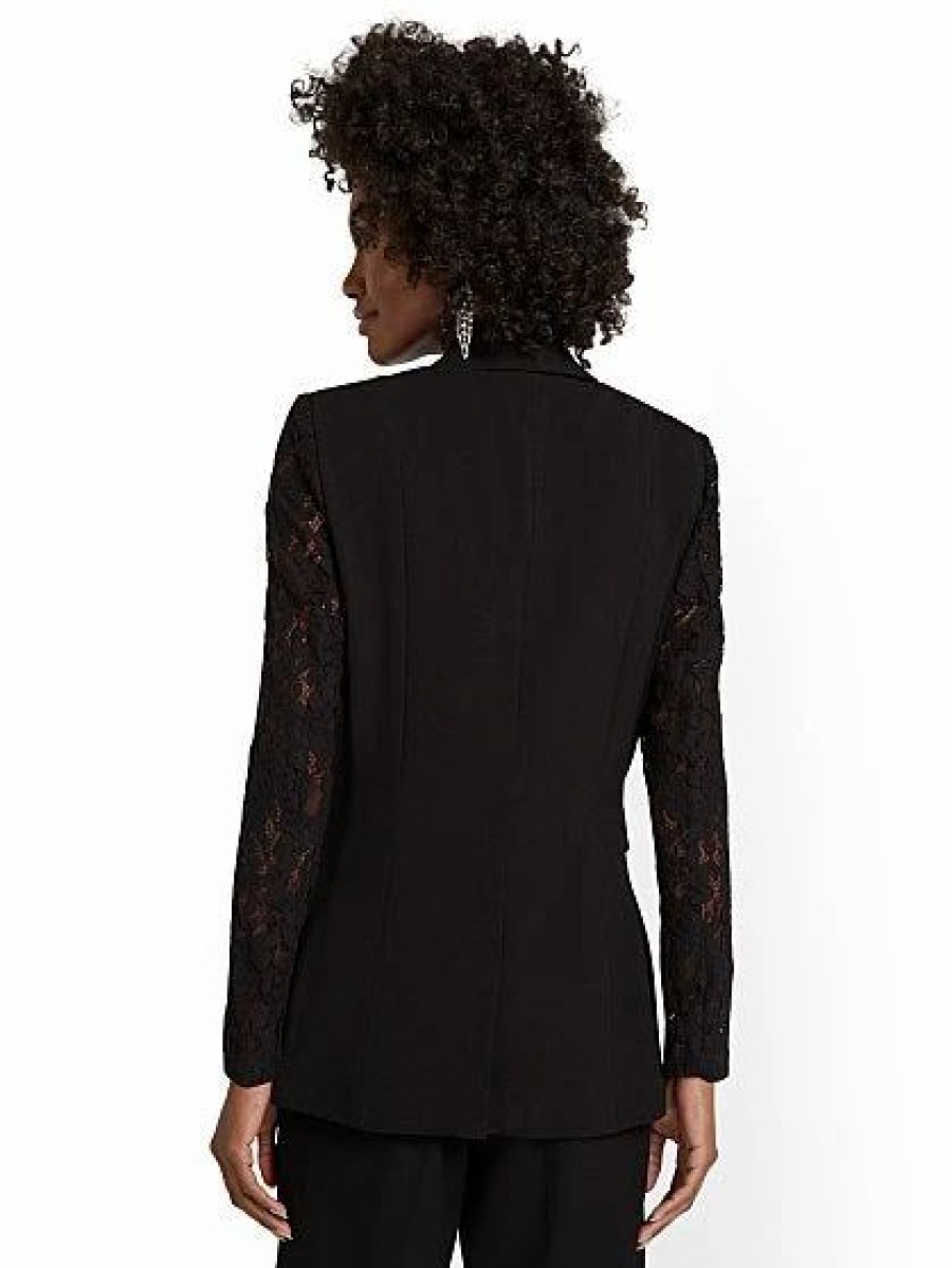 Jackets * | Lace-Sleeve Blazer Black - Black